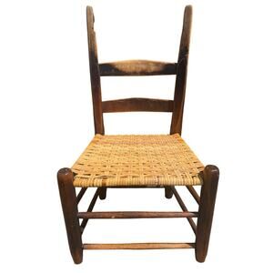 🌿 Vintage Rustic Ladderback Chair Woven Cane Seat Primitive Farmhouse